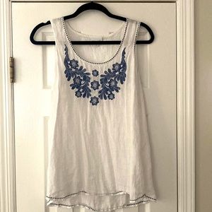 J Jill Sleeveless Linen Embroidered Top
